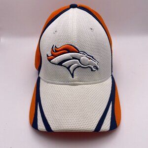 Denver Broncos New‎ Era 39THIRTY Hat M/L Stretch Fit White w/ Navy Orange Logo